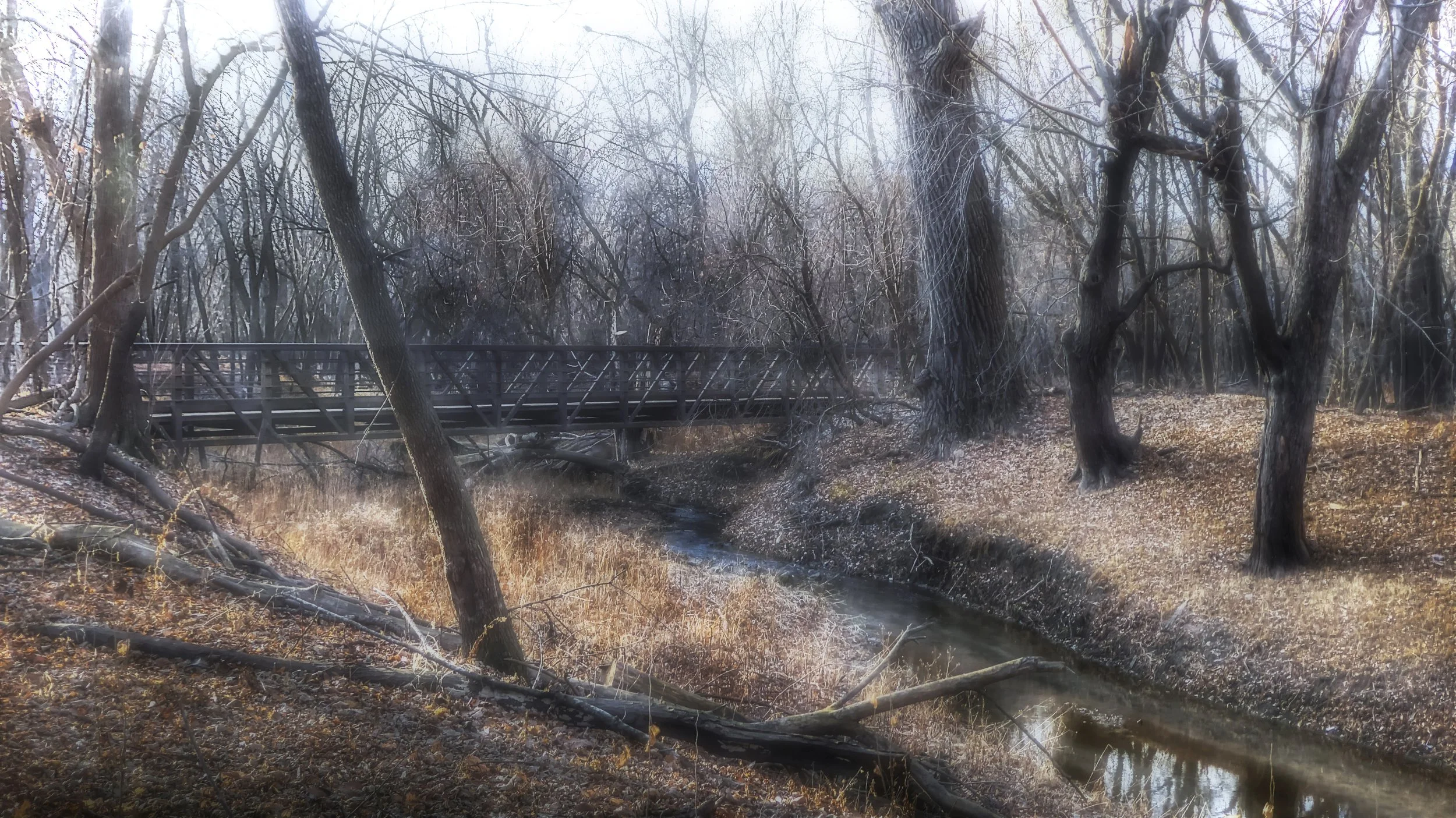 Footbridge at Autumn Dusk