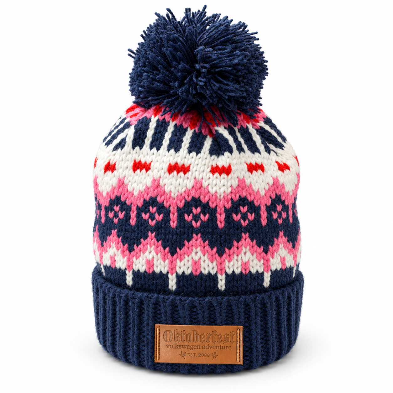 Navy geometric knit bobble hat.png