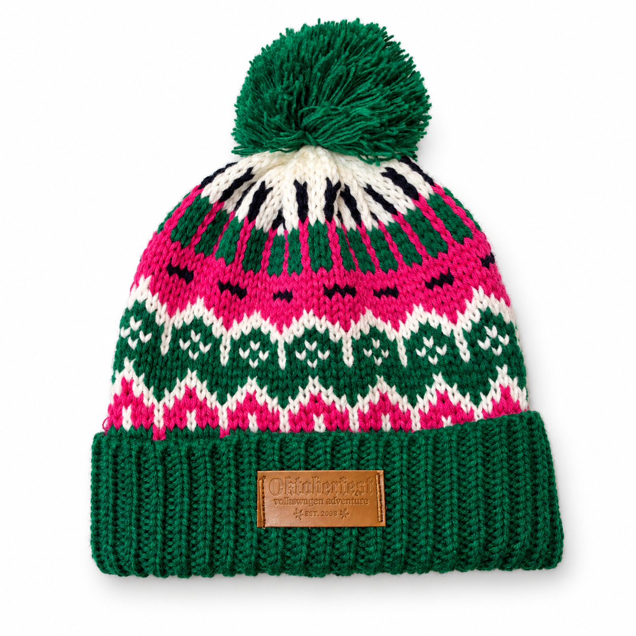 Emerald Geometric Knitted Bobble Hat.png