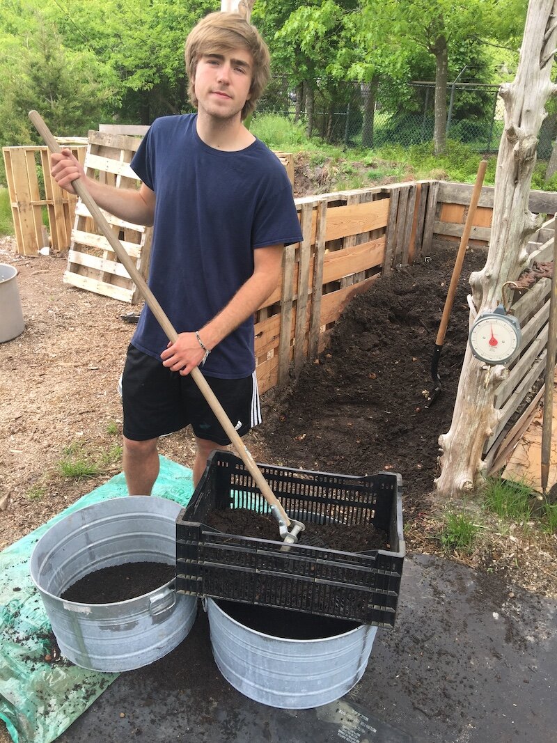 GGHG compost - sifting compost into pails - Apr 28, 2020 800px.JPG