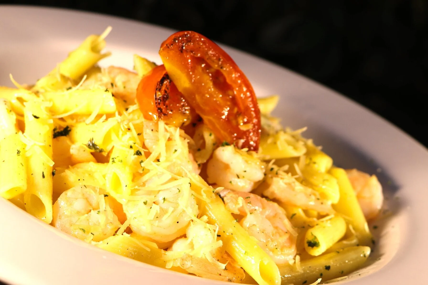 Penne con camarones