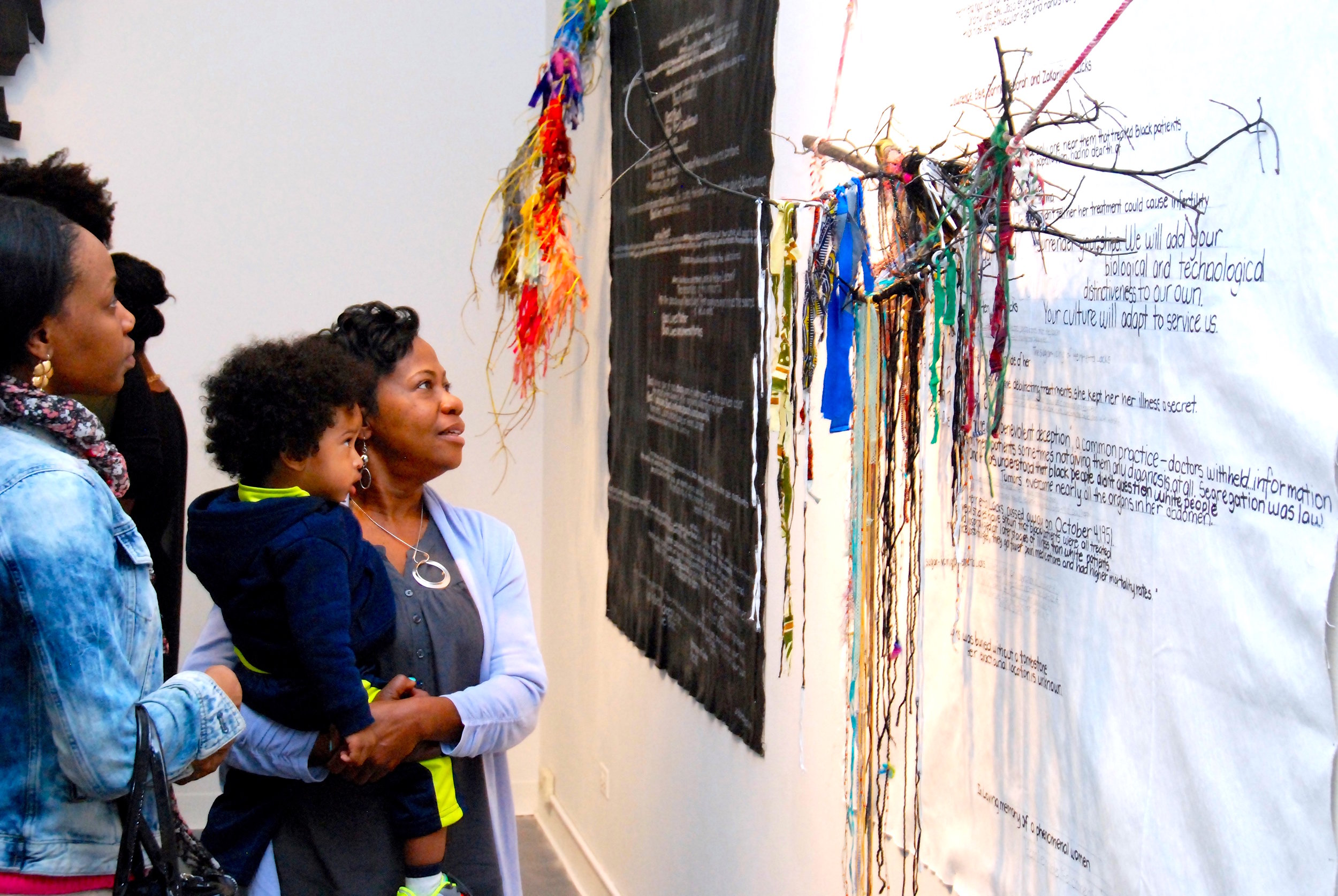 Hennie Made Life Come Alive , Woven Fabric on Branches and Canvas Installation