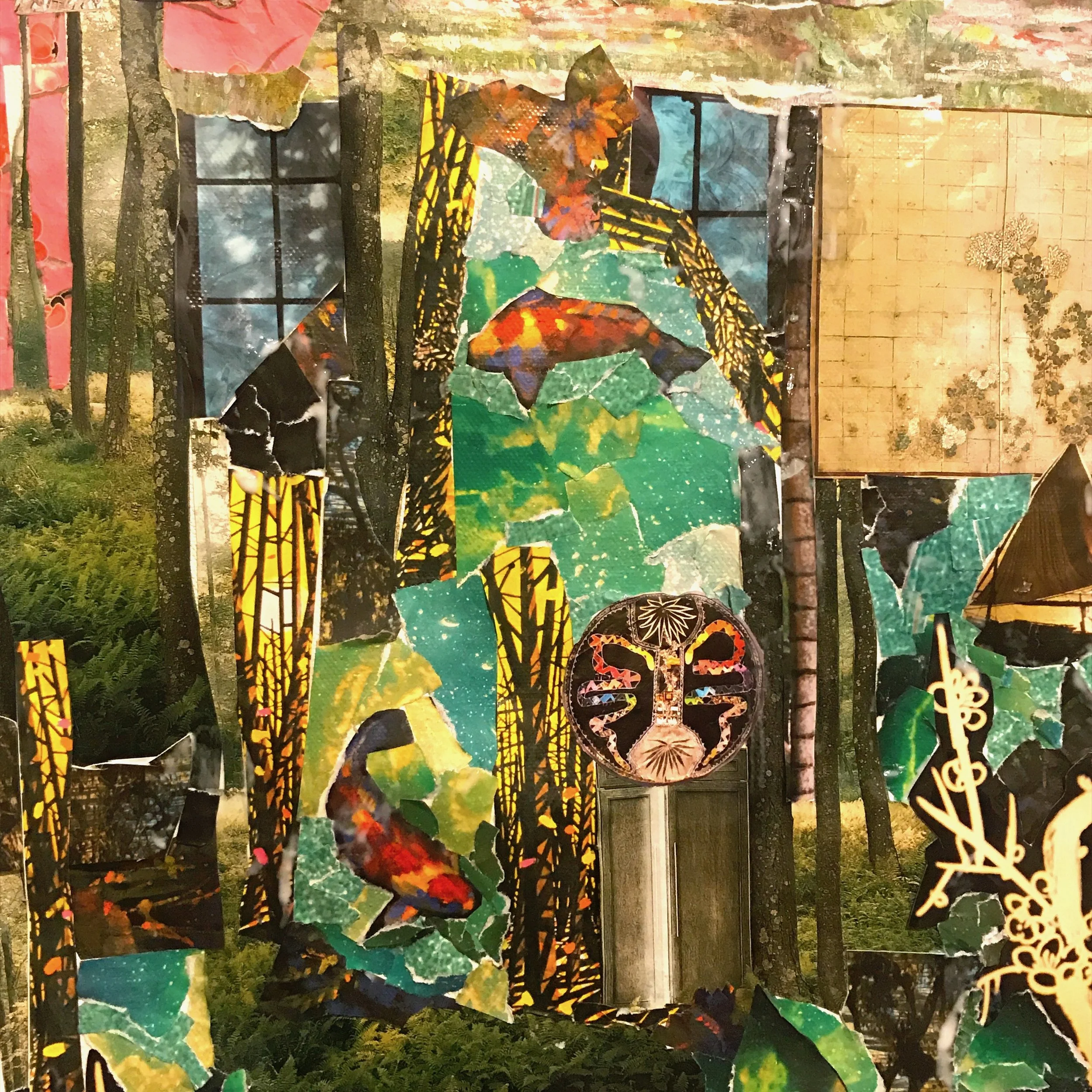 Interdimensional Domains I, Detail, Paper Collage on Canvas, 6 x 6 ft, 2017