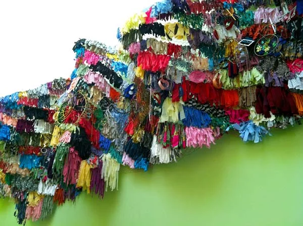 Beyond the Visual Rainbow, Commissioned Public Artwork, Detail, Mixed Media on Chicken Wire, 48 in. x 600 in, Deanwood Public Library, DC