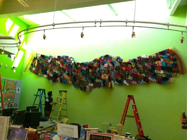 Beyond the Visual Rainbow, Commissioned Public Artwork, Detail, Mixed Media on Chicken Wire, 48 in. x 600 in, Deanwood Public Library, DC