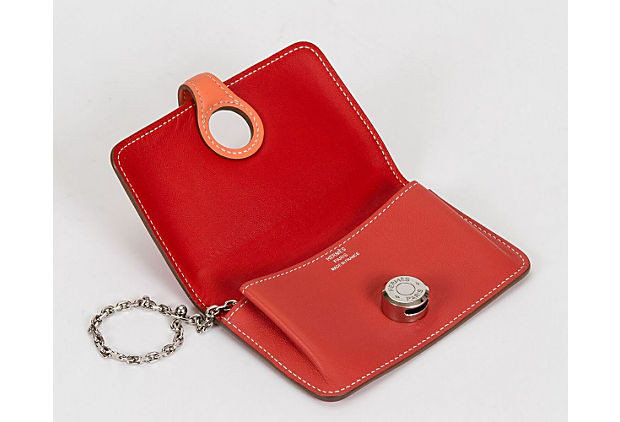 HERMÈS DOGON LEATHER WALLET ORANGE WITH COIN POUCH FULL ZIPPER CARD