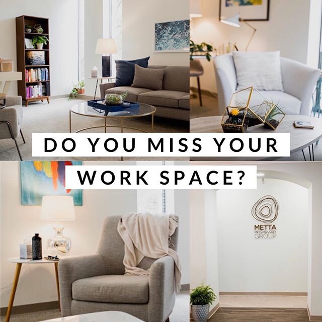 Because we sure miss ours. ⁣
⁣
We put a lot of thought into designing the offices at Metta. Our goal was to create a safe and calming space for our clients. Some days therapy can be hard and we want to provide a soft place for our clients to land. ⁣
