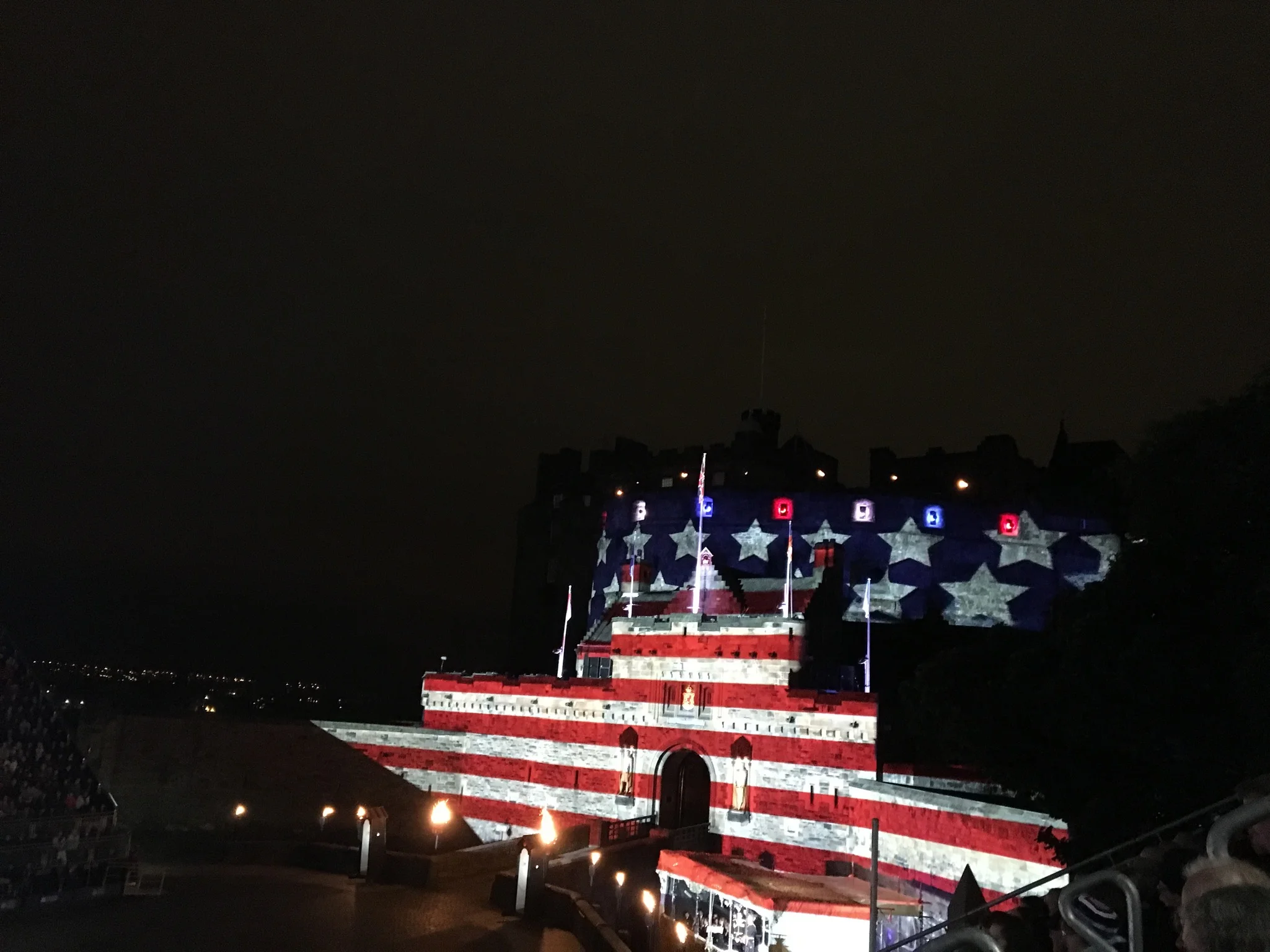 Castle in red, white, and blue