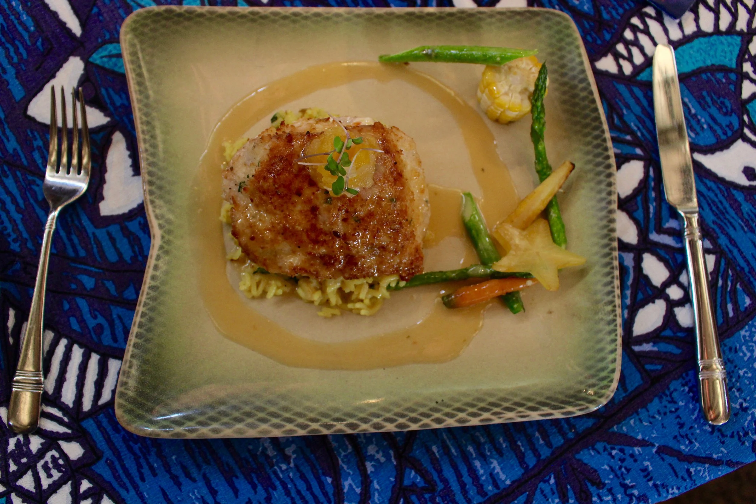 Mahimahi with a side of veggies.