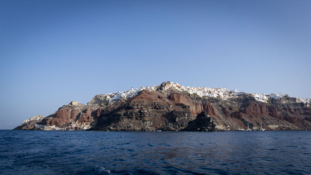 Looking back at Oia from the boat.