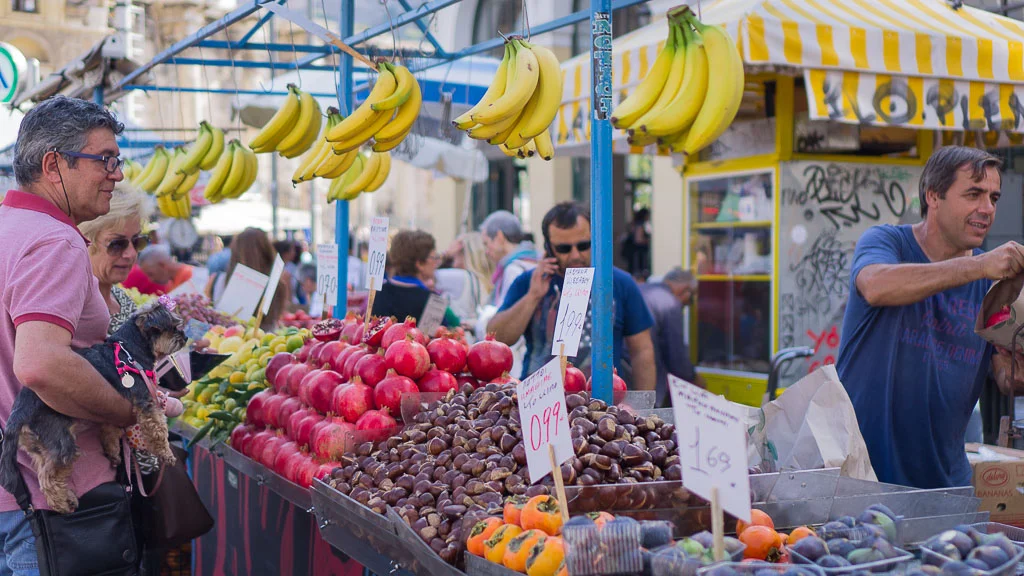 Beautiful fresh market in Monastiraki Square, Athens, Greece