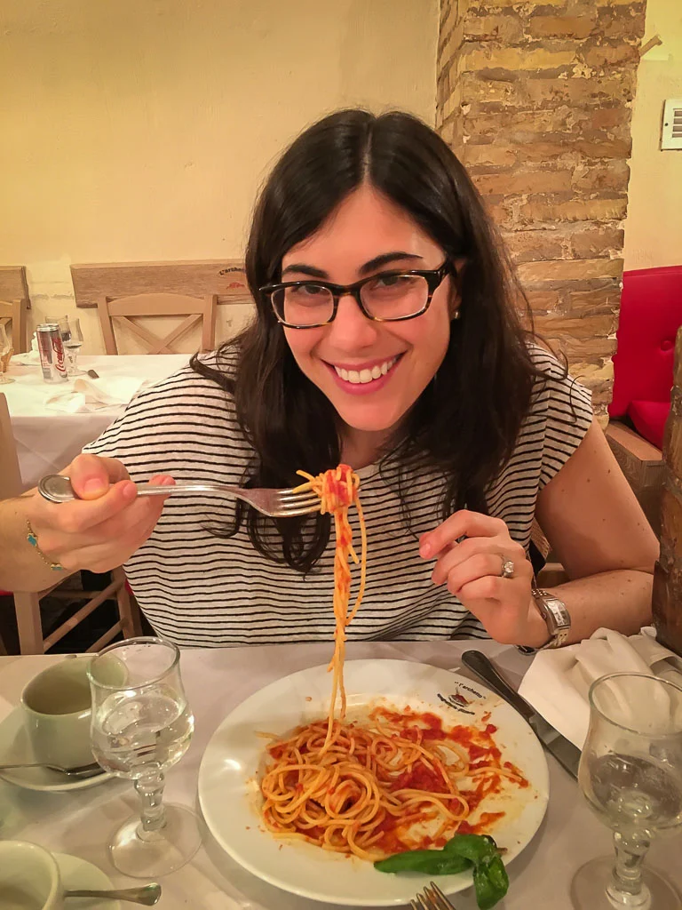 So tired after a 6am flight. We went straight for food in Rome, Italy (April, 2016)