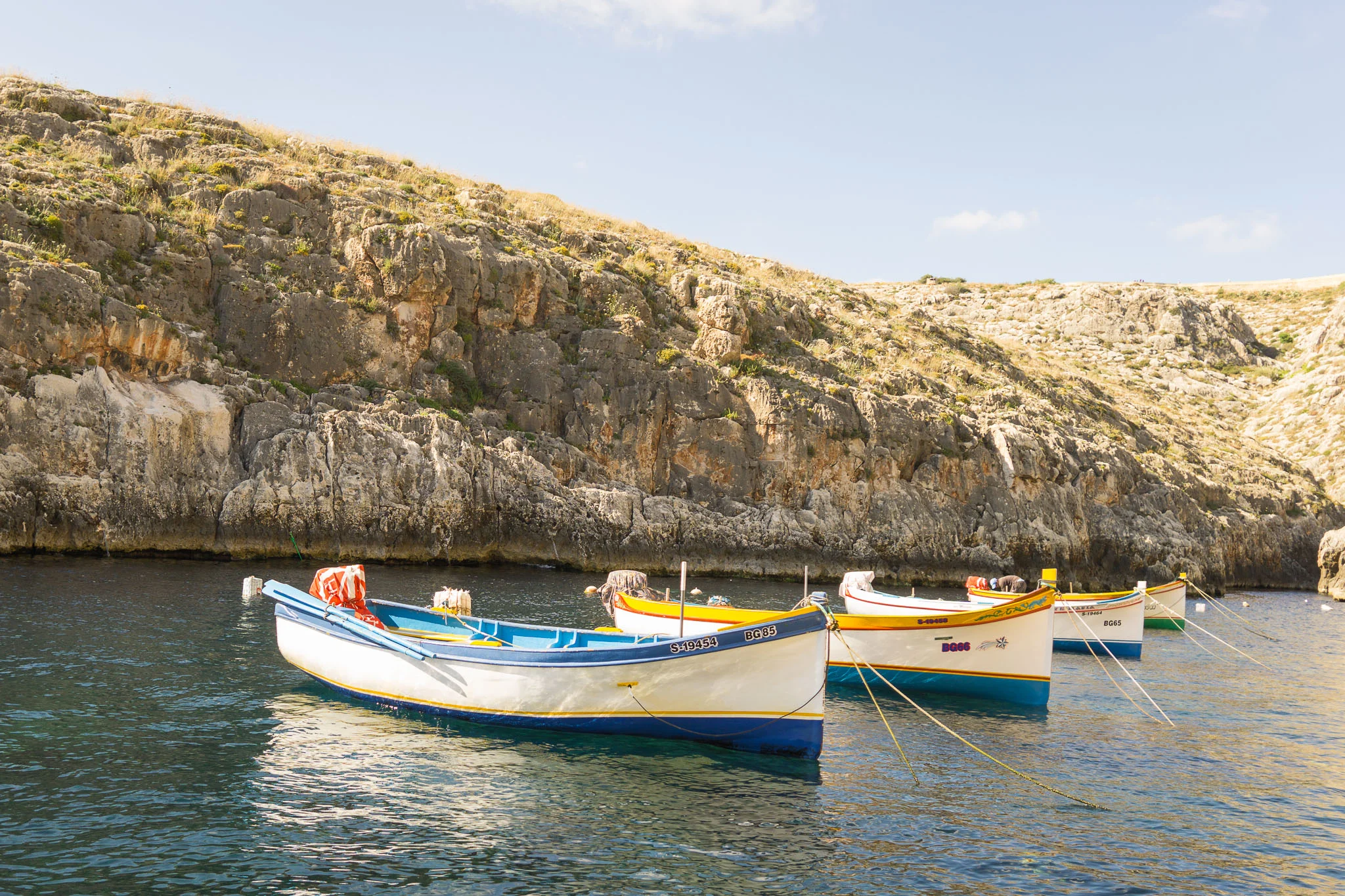 The boats for the ride to the Blue Grotto.