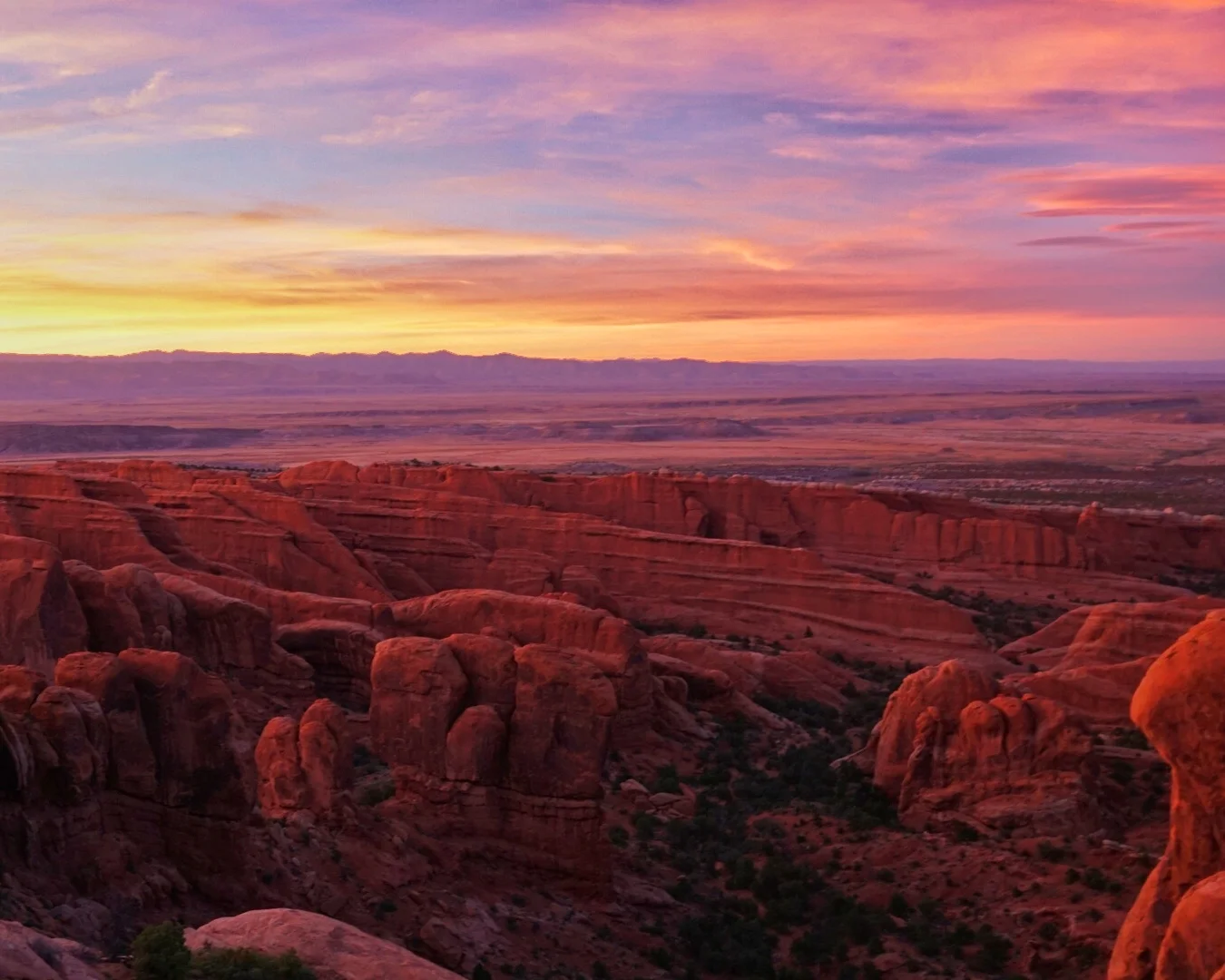 Sunset over Arches National Park. June, 2017