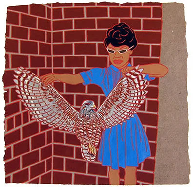 The Ladies: With Hawk, 2012 16" x 16" Flashe on paper