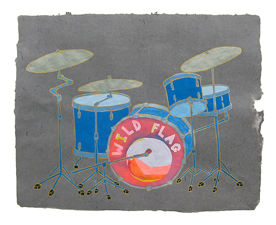   Wild Flag, Janet Wiess' drum kit,  2013  16" x 20" Flashe on paper 