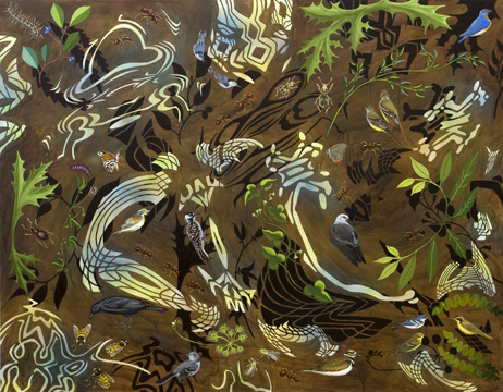   Biome: Southern Deciduous Forest,  2009  56" x 72" Oil &amp; spray paint on canvas  BRADLEY FOUNDATION 