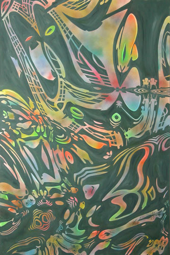   Spiders, birds and other things,  2004  84" x 60" Oil &amp; spray paint on canvas  NA 