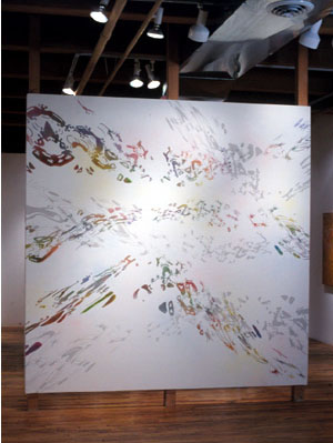   Spiders, insects and chairs.,  2003  Aaron Packer Gallery  Chicago, IL  8' x 8' Latex, spray paint and wall paper on wall   