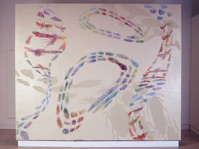 Insects, mushrooms and clouds 2, 2002 10' x 12' Acrylic enamel, spray paint and wallpaper on wall Madison Art Center, Madison, WI