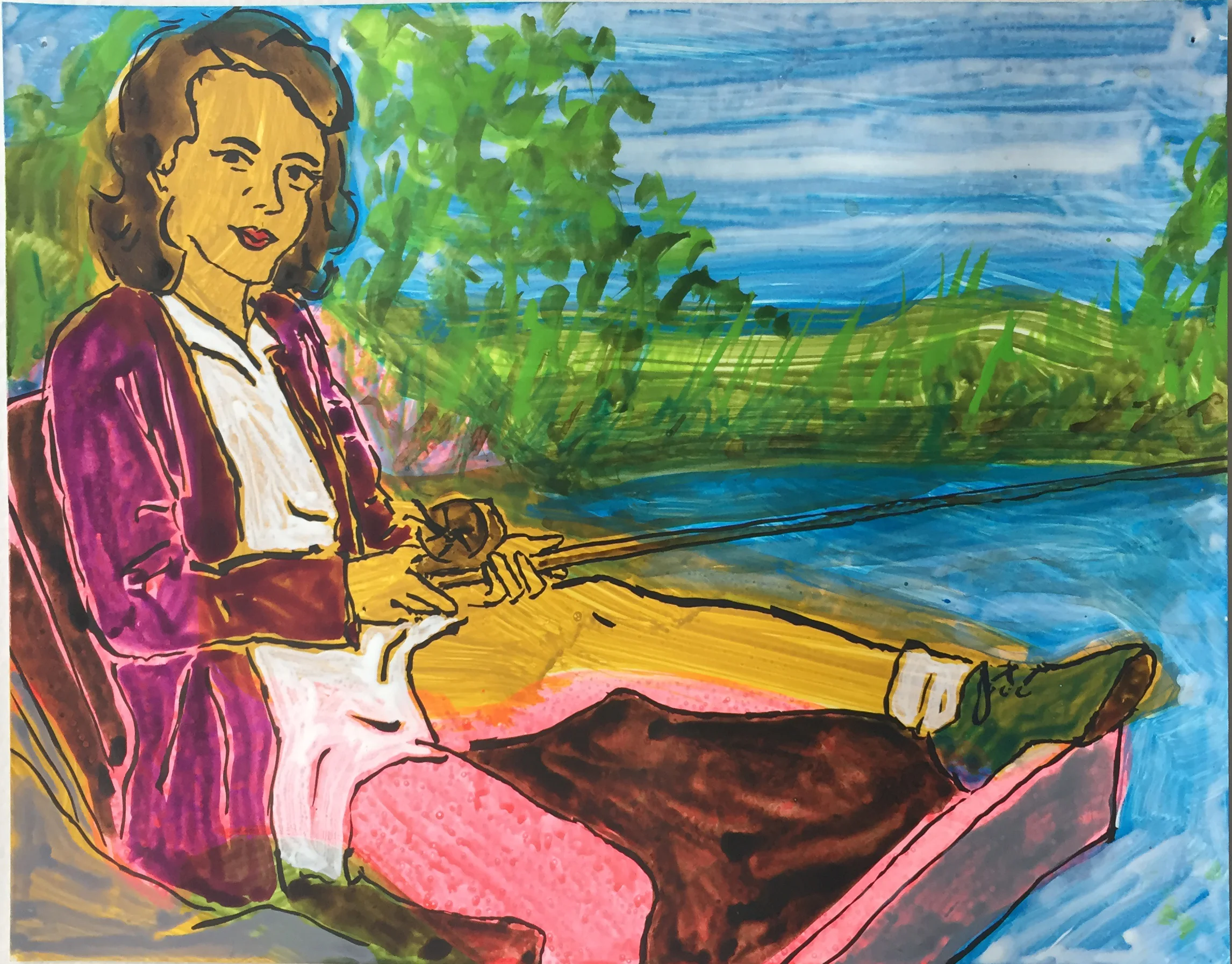 Woman Fishing 9.5"x12" ink on paper 2016