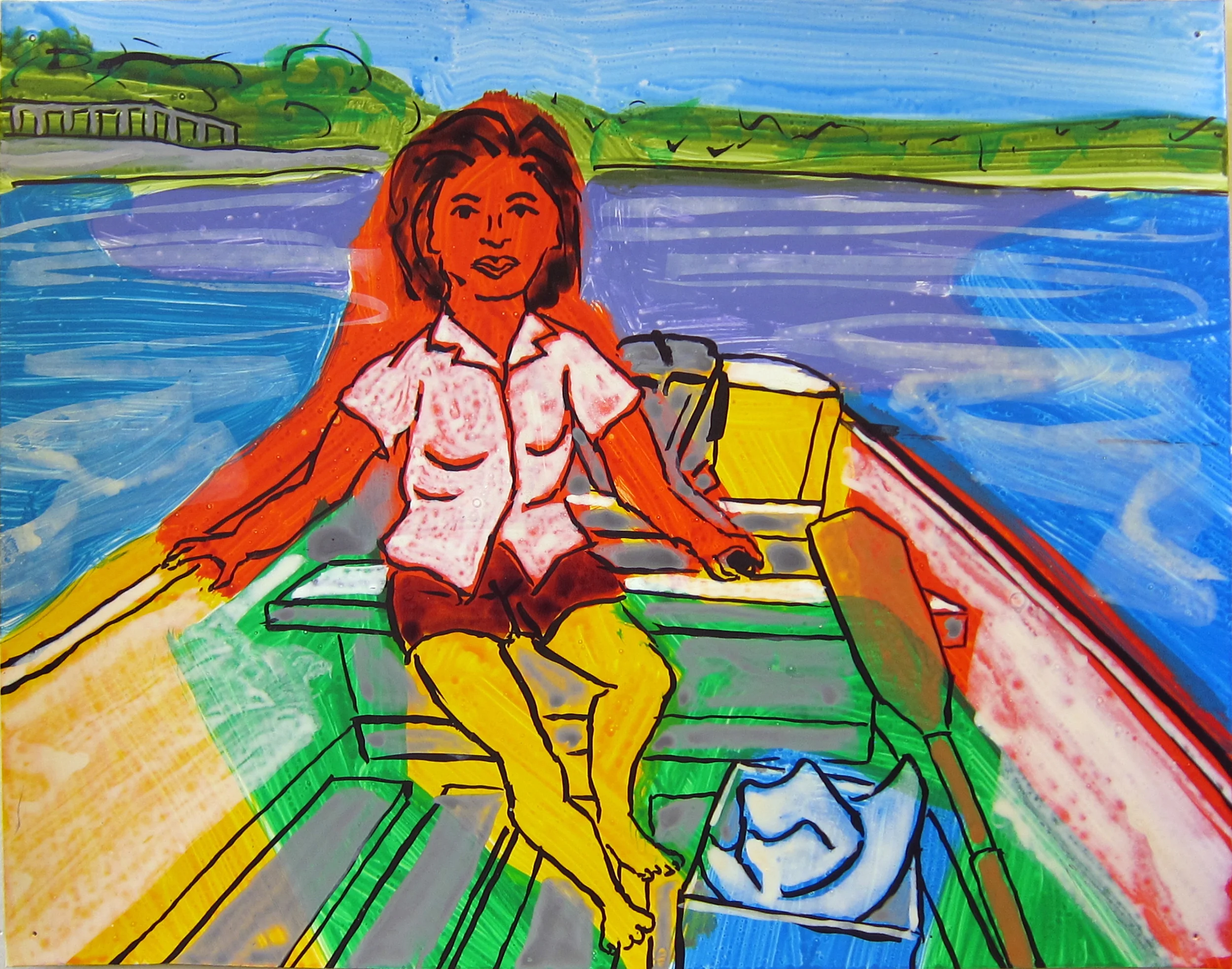 Woman in Boat , 2016 9.5"x12" ink on paper