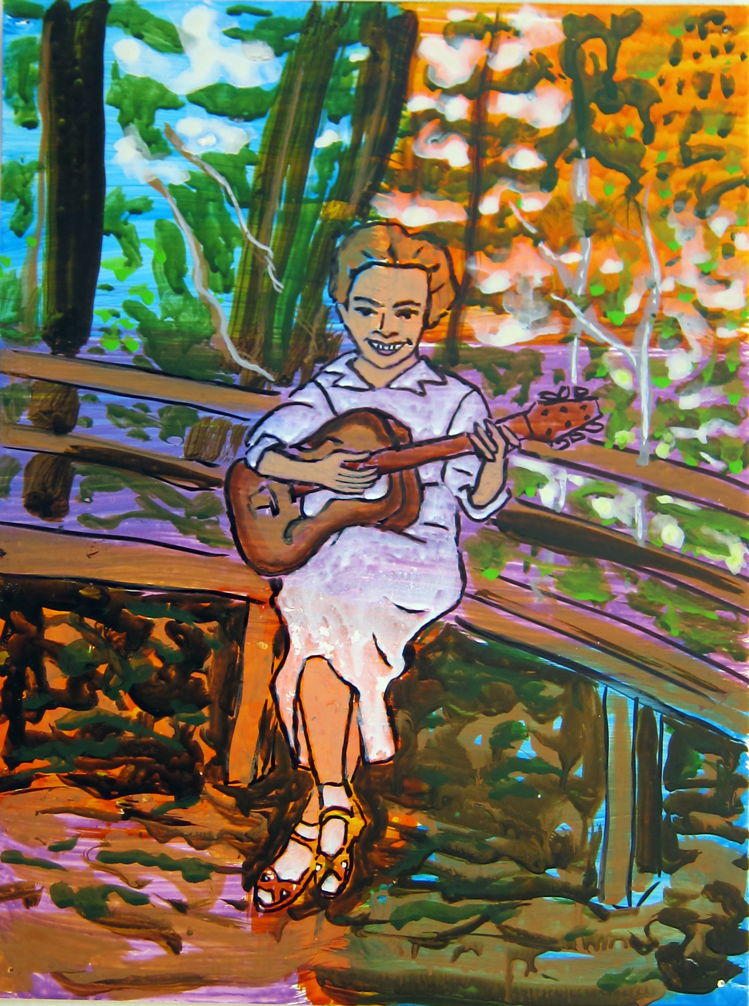   Woman With Guitar , 2016  12"x9.5" ink on paper  PRIVATE COLLECTION  