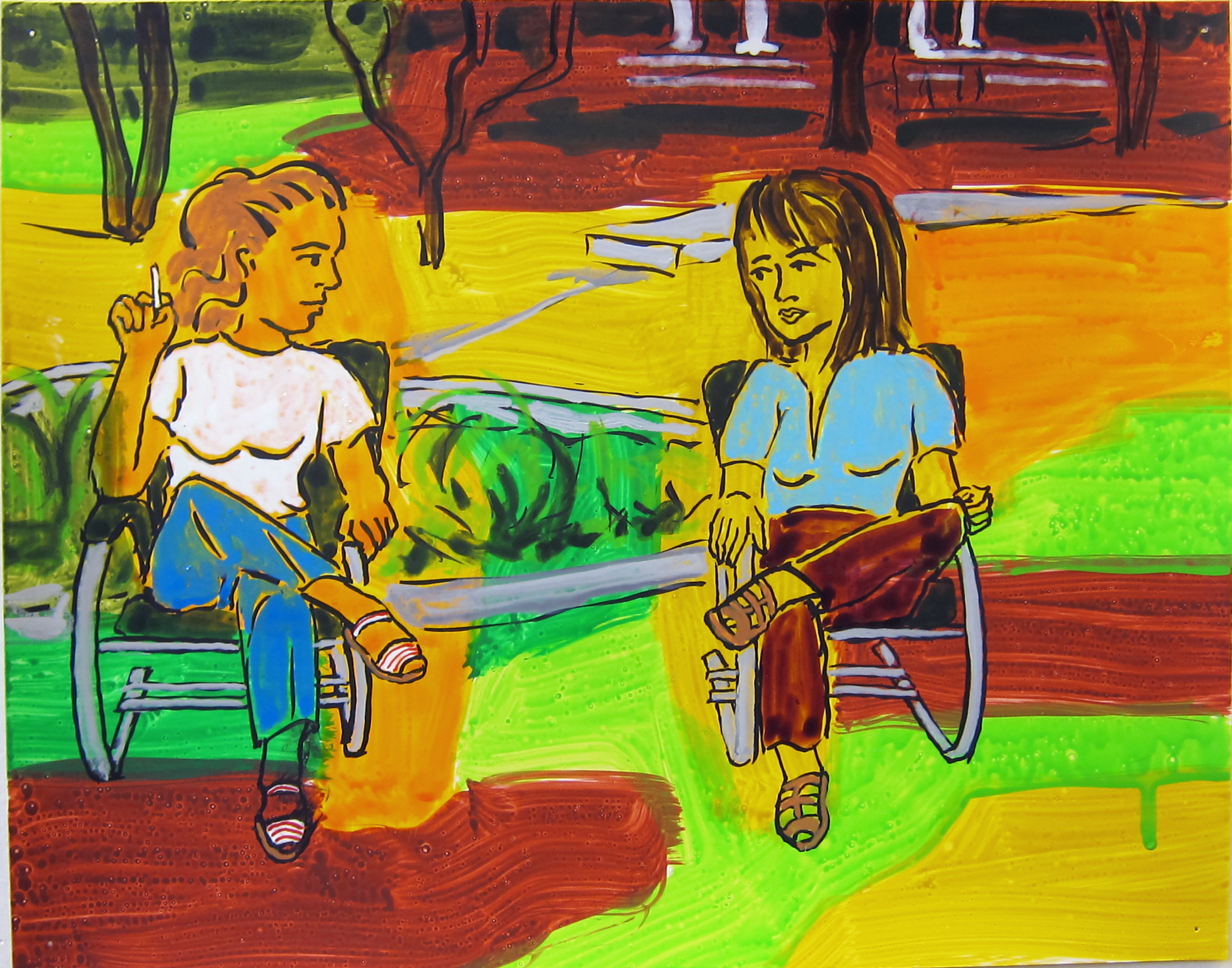   Two Women in Lawn Chairs , 2016  9.5"x12" ink on paper  PRIVATE COLLECTION 