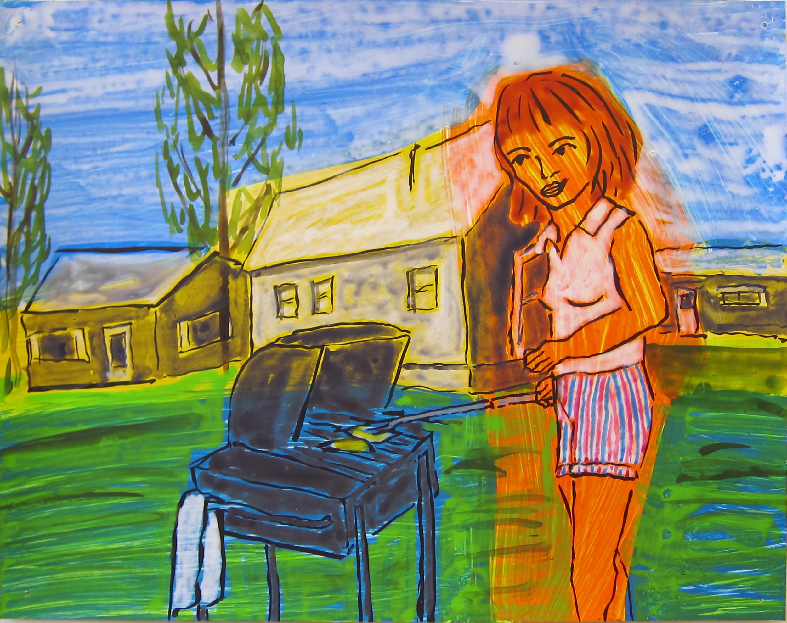 Woman With Grill , 2016 9.5"x12" ink on paper