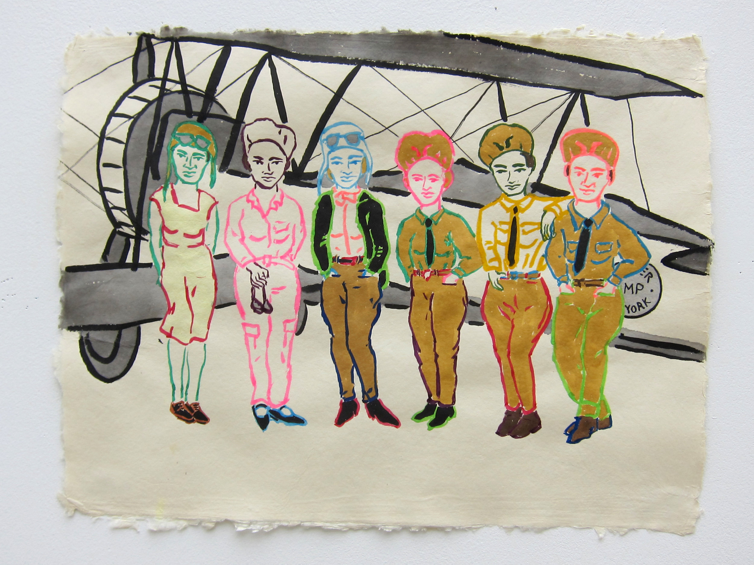   Air Derby Pilots   19"x25" ink &amp;n flashe on paper  2015 