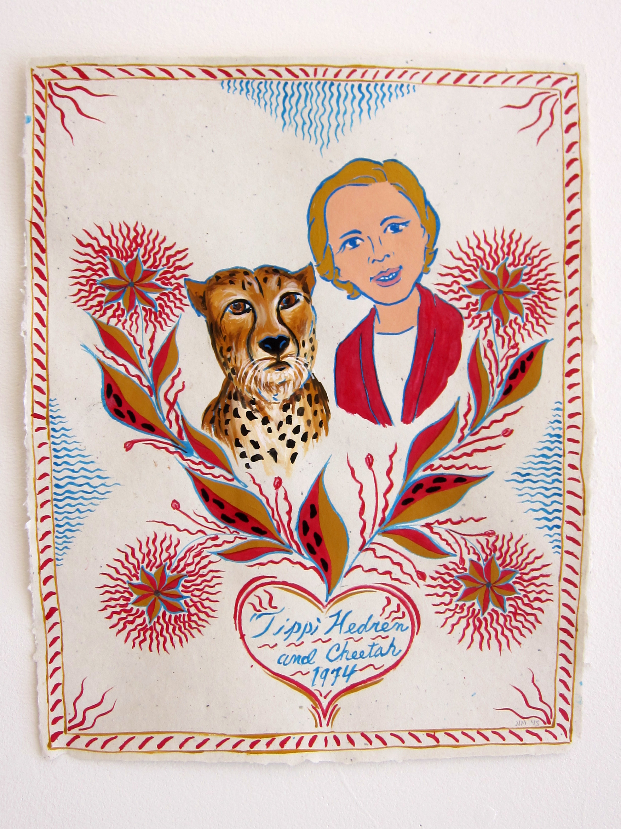   Tippi Hedren &amp; Cheetah, 1974   20"x16" flashe on paper  2015 