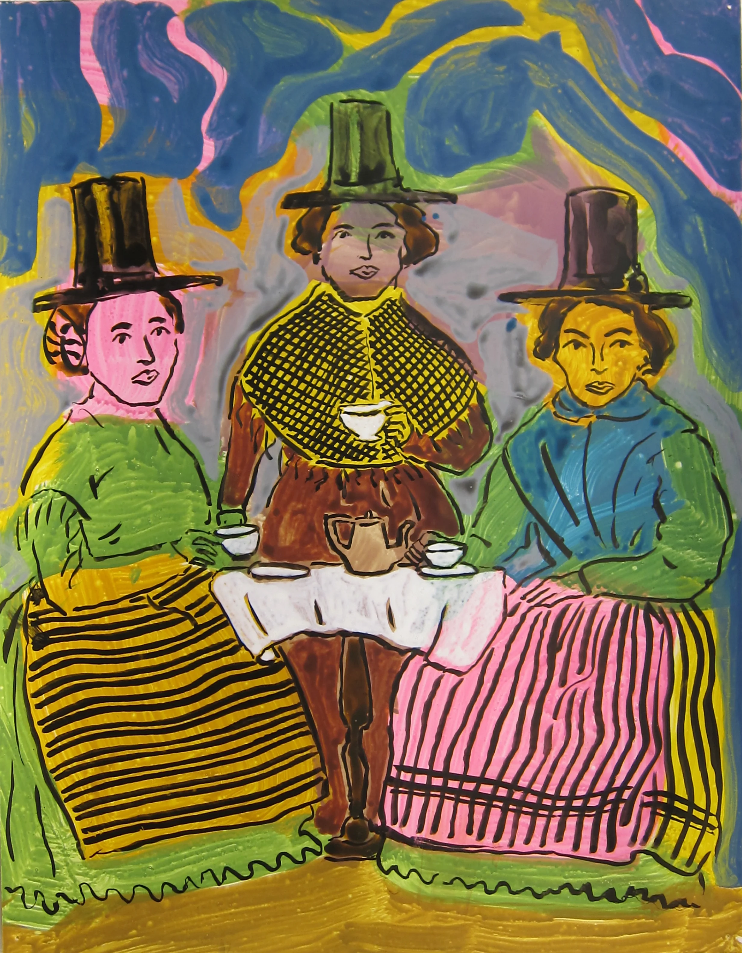 Tea Drinking Welsh Women 18"x14" ink on paper 2017