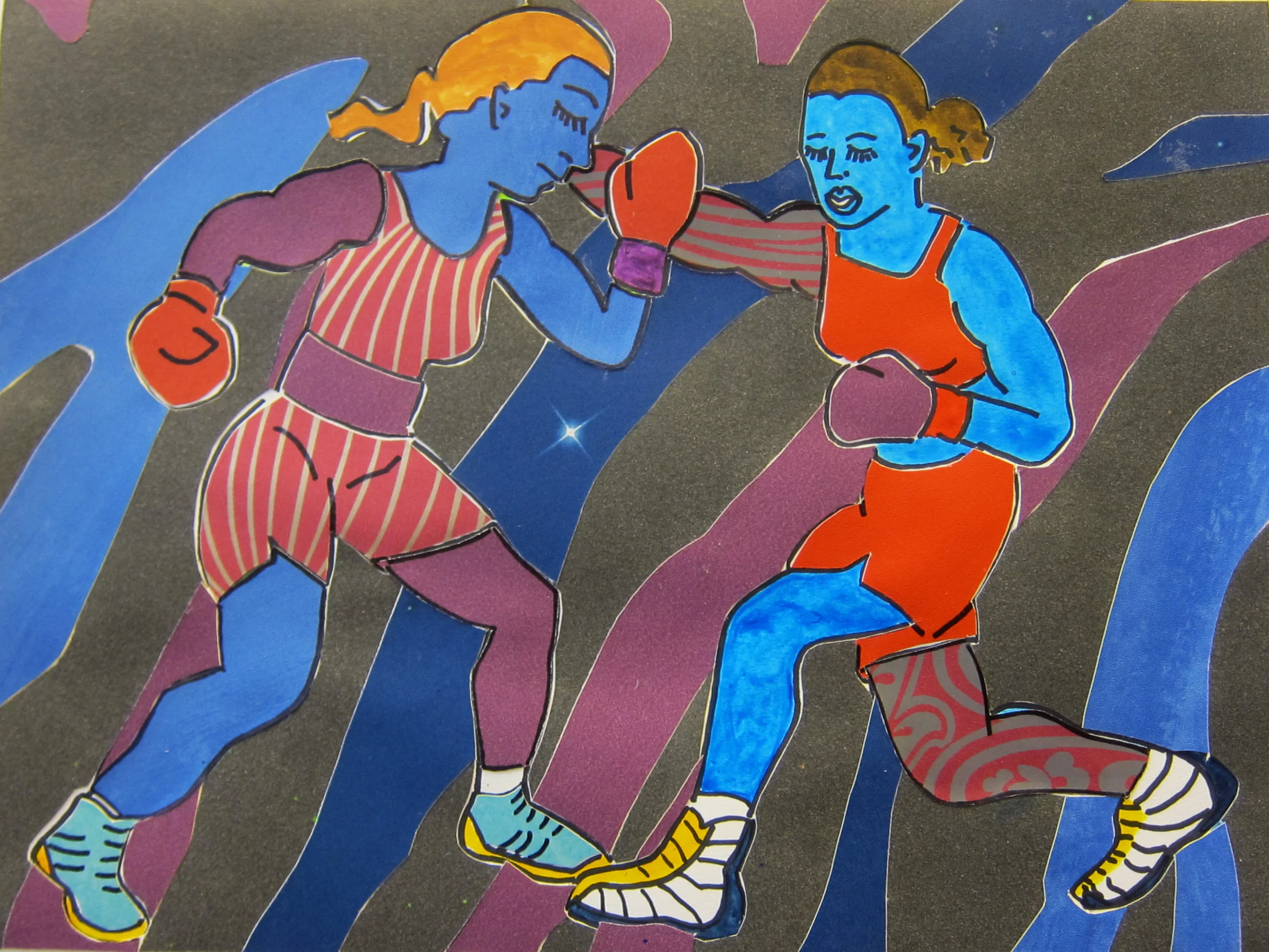 Boxers 2 9"x12" ink and collage on paper 2017