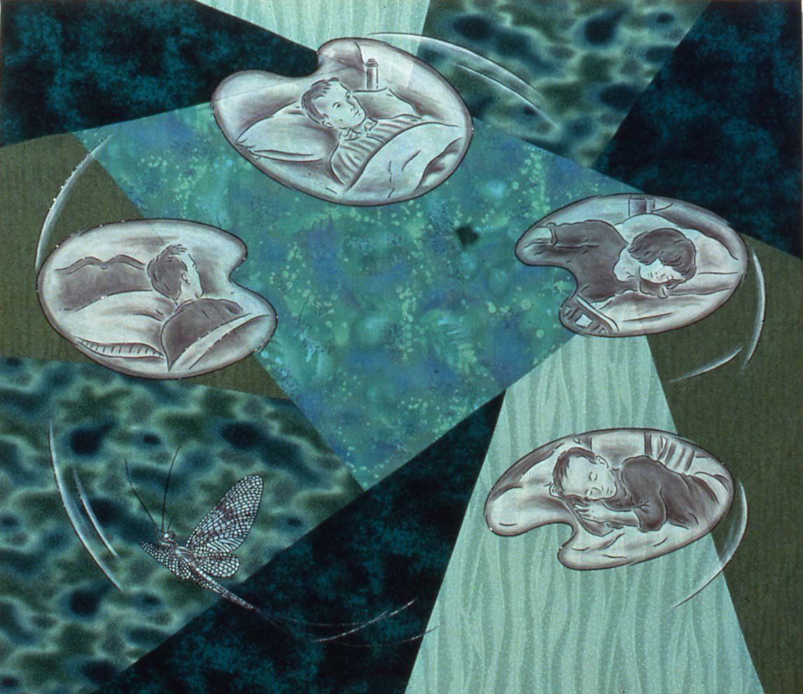   May/Emerald (dreaming)   35”X40” acrylic on commercially printed fabric    1998  CHAZEN MUSEUM 