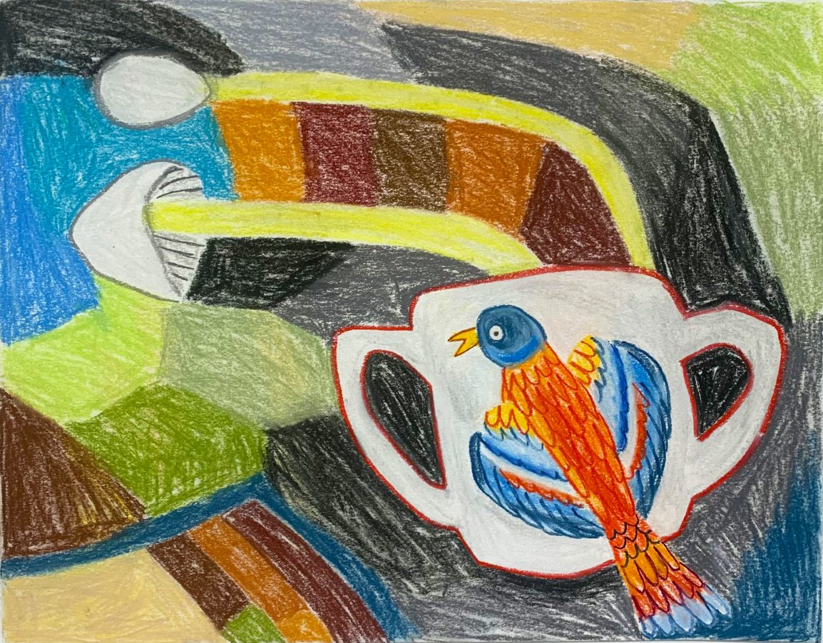  Still Life with Bird Vase  pastel pencils on paper  11”x17”  2022 