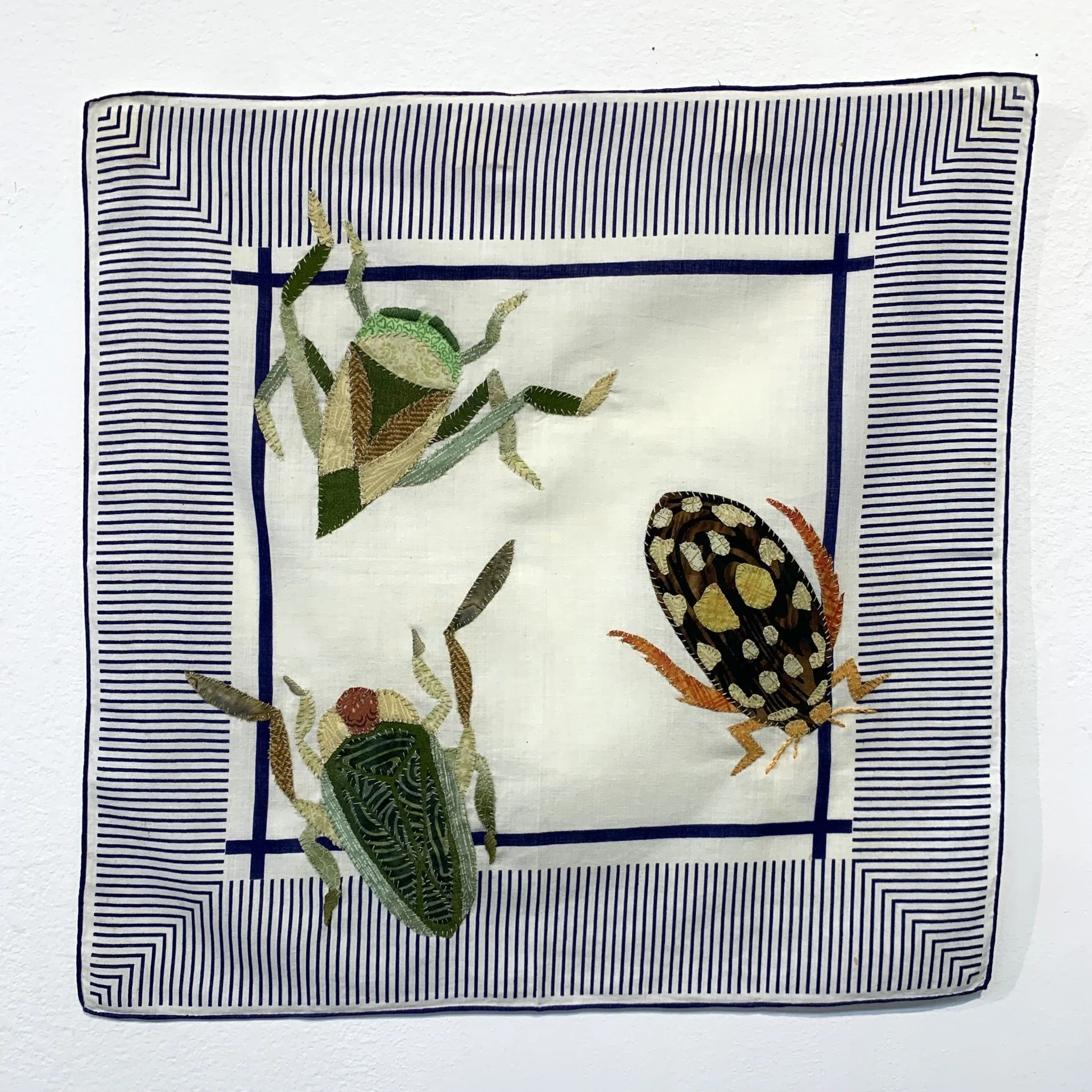   Water Beetles   handkerchief applique &amp; embroidery  16”x16”  2026 