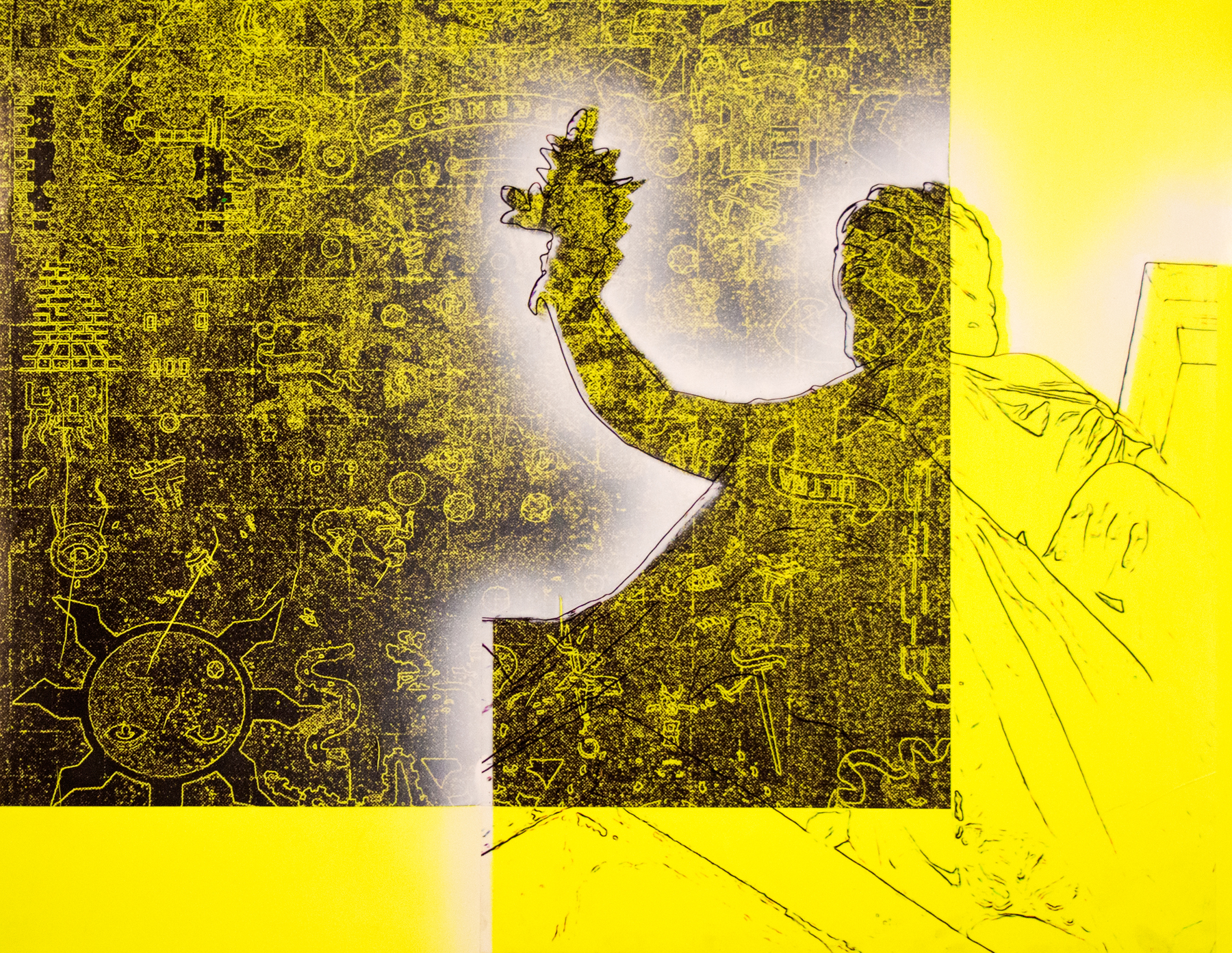 Peace with la Biblioteca , 20” x 26”, Adhesive vinyl and spray paint on paper, 2015