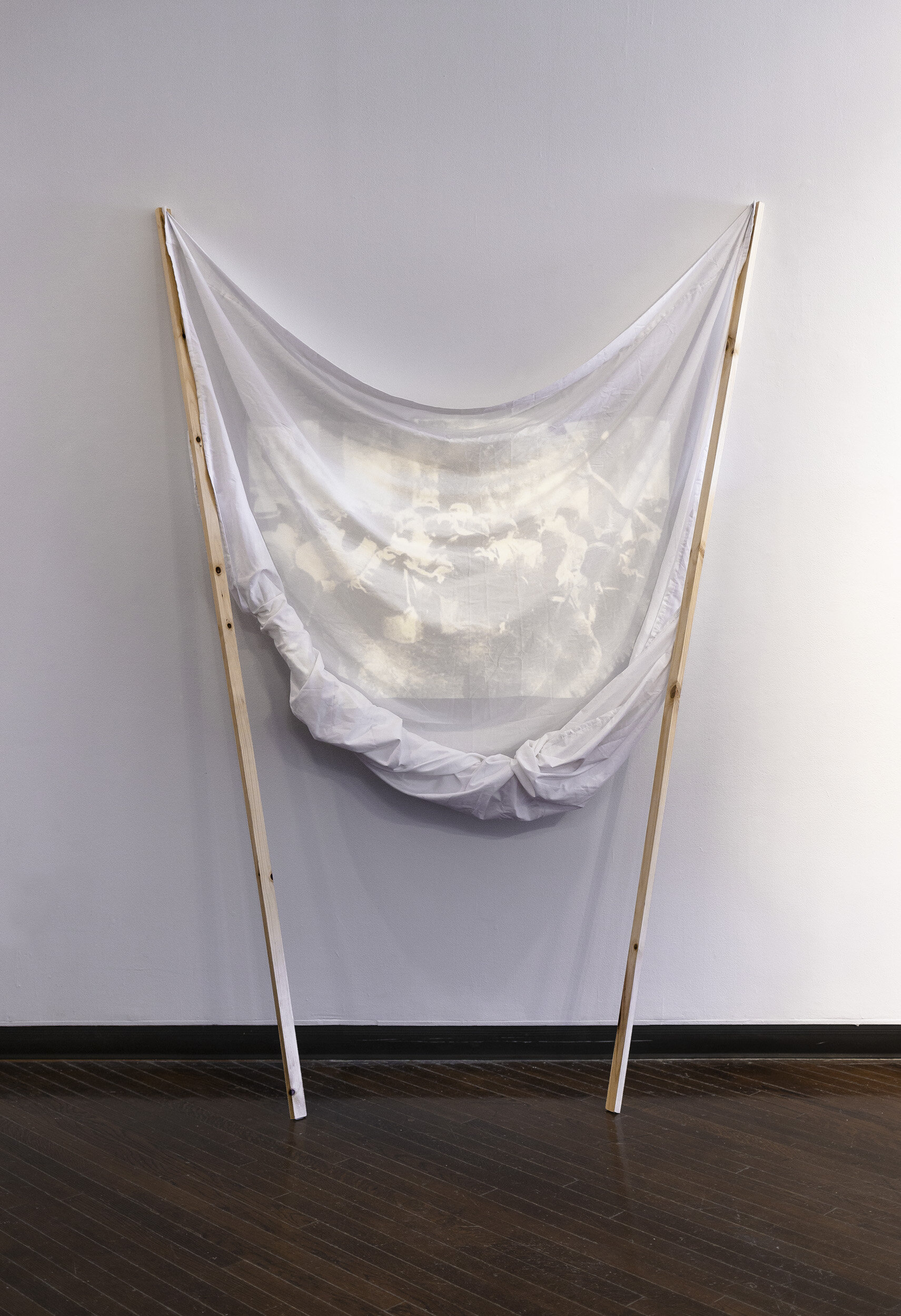  In the Water , 7 x 6 x 2 feet, Installation: White fabric, wood and 35mm projector, 2015   