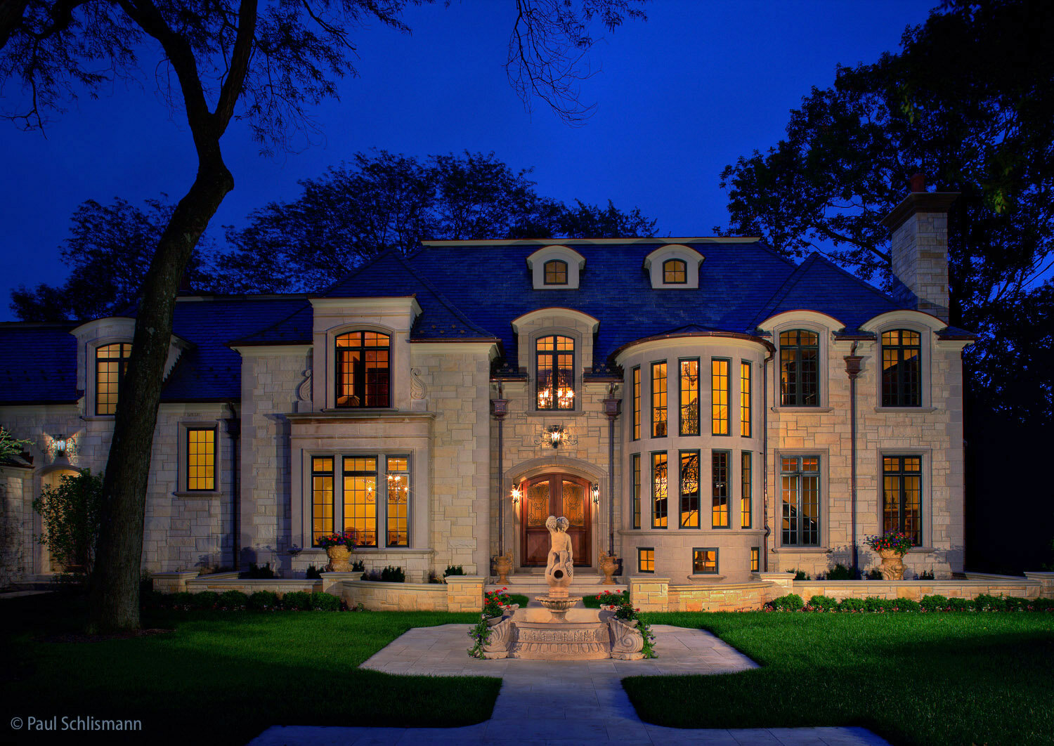 Residential dusk view Lake Forest IL