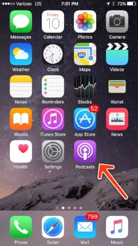 Find and tap the Podcasts app to open
