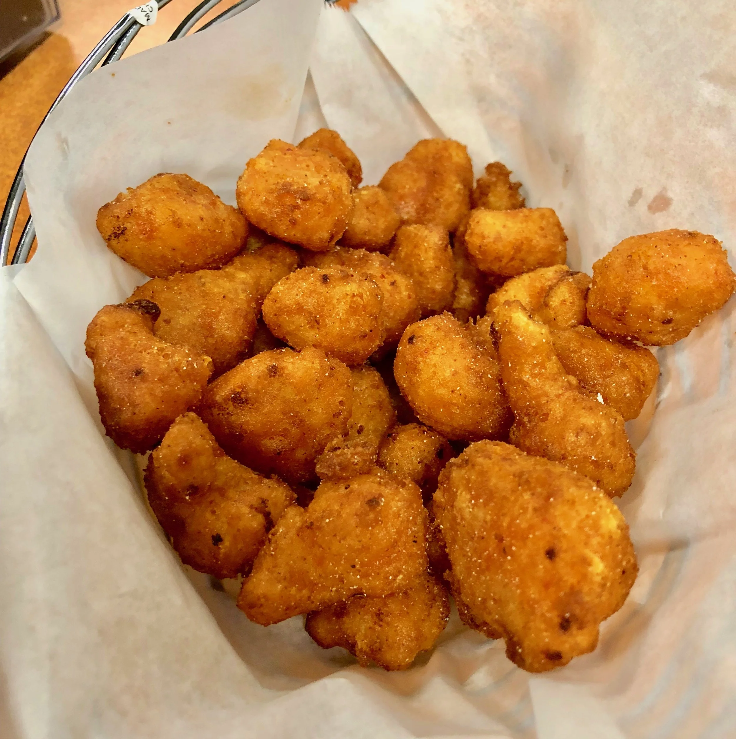 Battered and fried cauliflower bits with buffalo spicing at Something Fishy in Apopka. I am embarrassed to admit how much I enjoyed these.