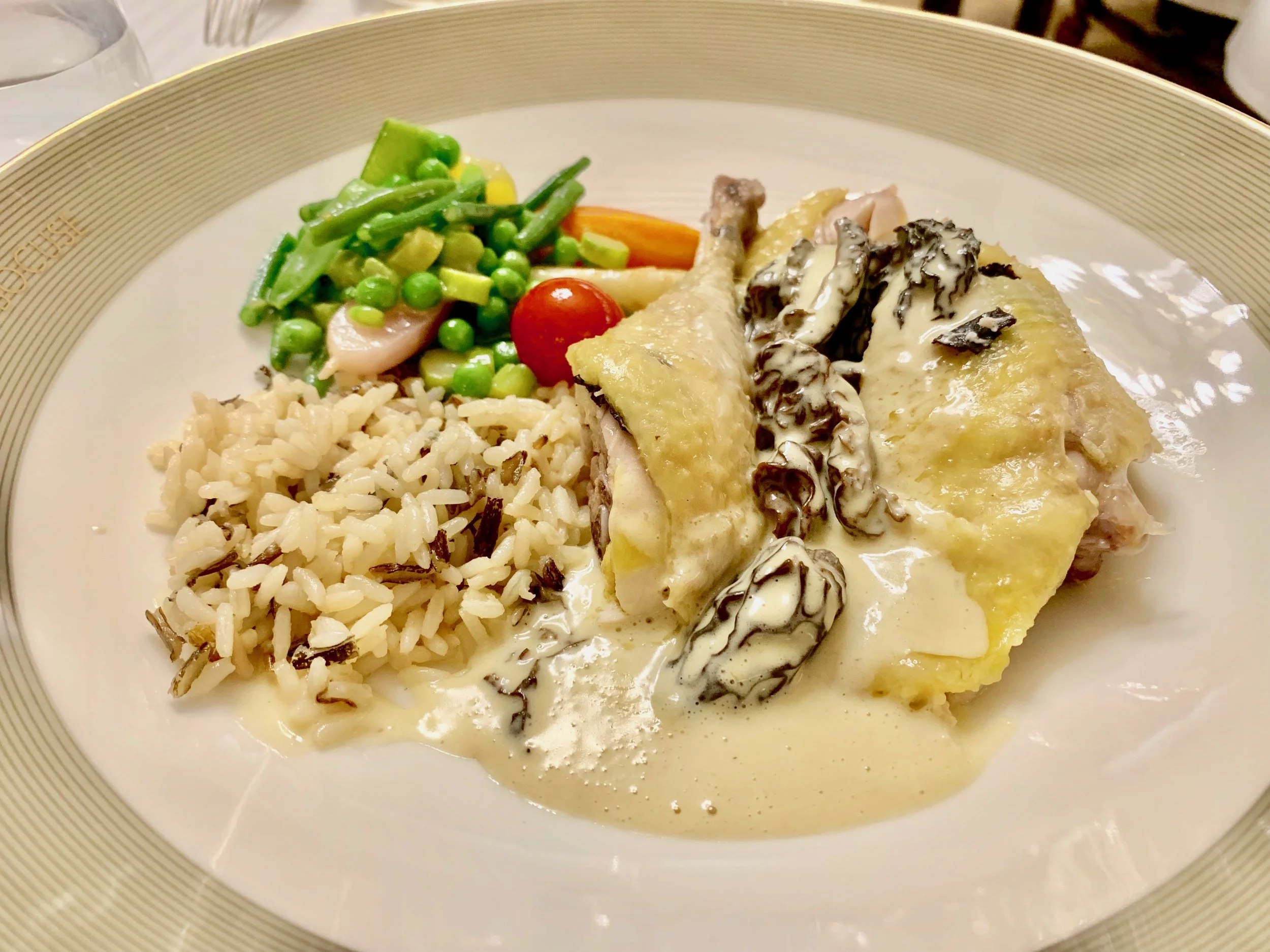 Here’s the same chicken plated. It looks like a blue-plate special, right? The chicken was beyond tender, and the flavor … no words.