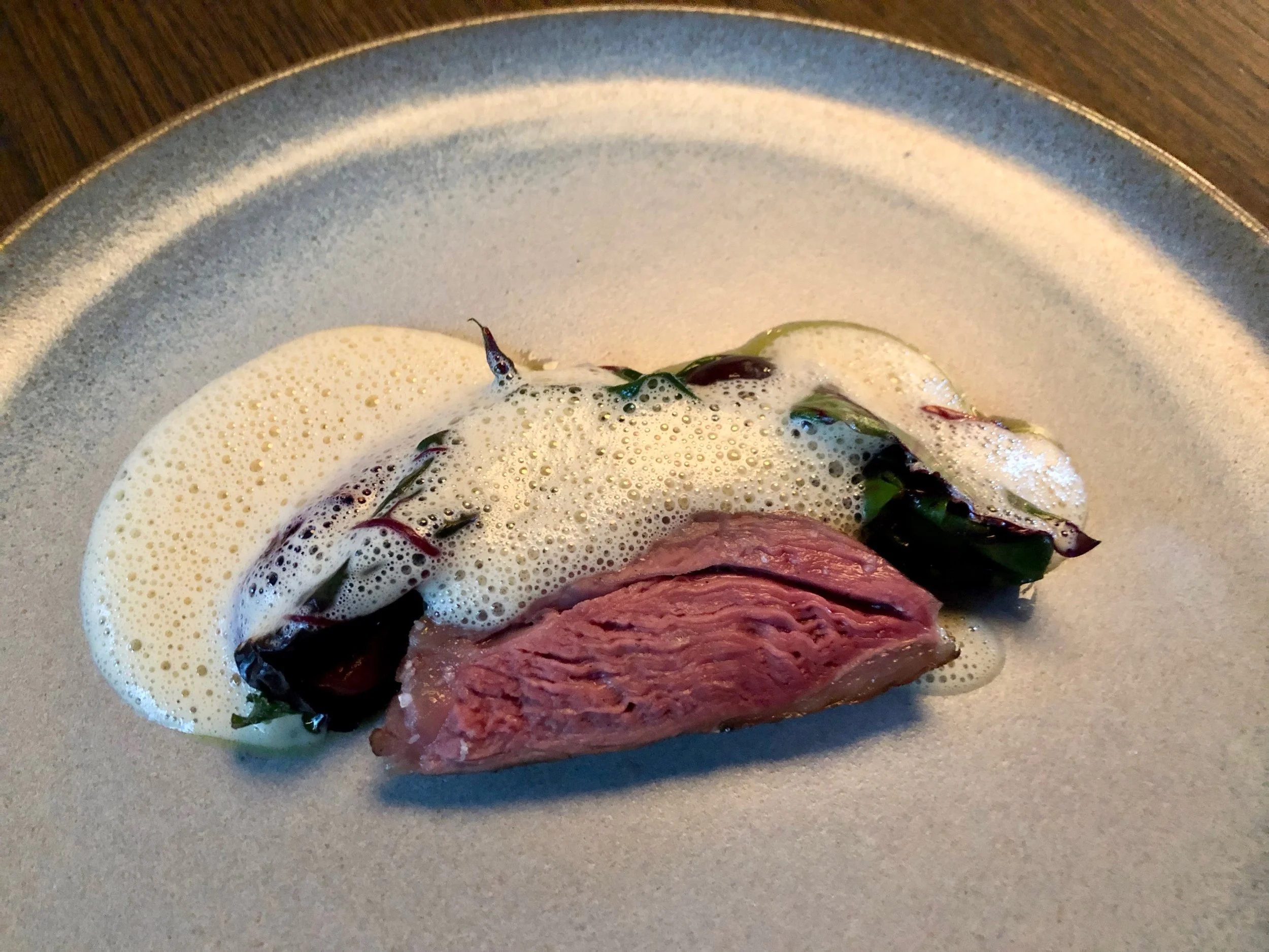 Lamb from Korsvold Farm with cherries, beets and a sauce of brown butter, star anice and Caballero coffee from Tim Wendelboe