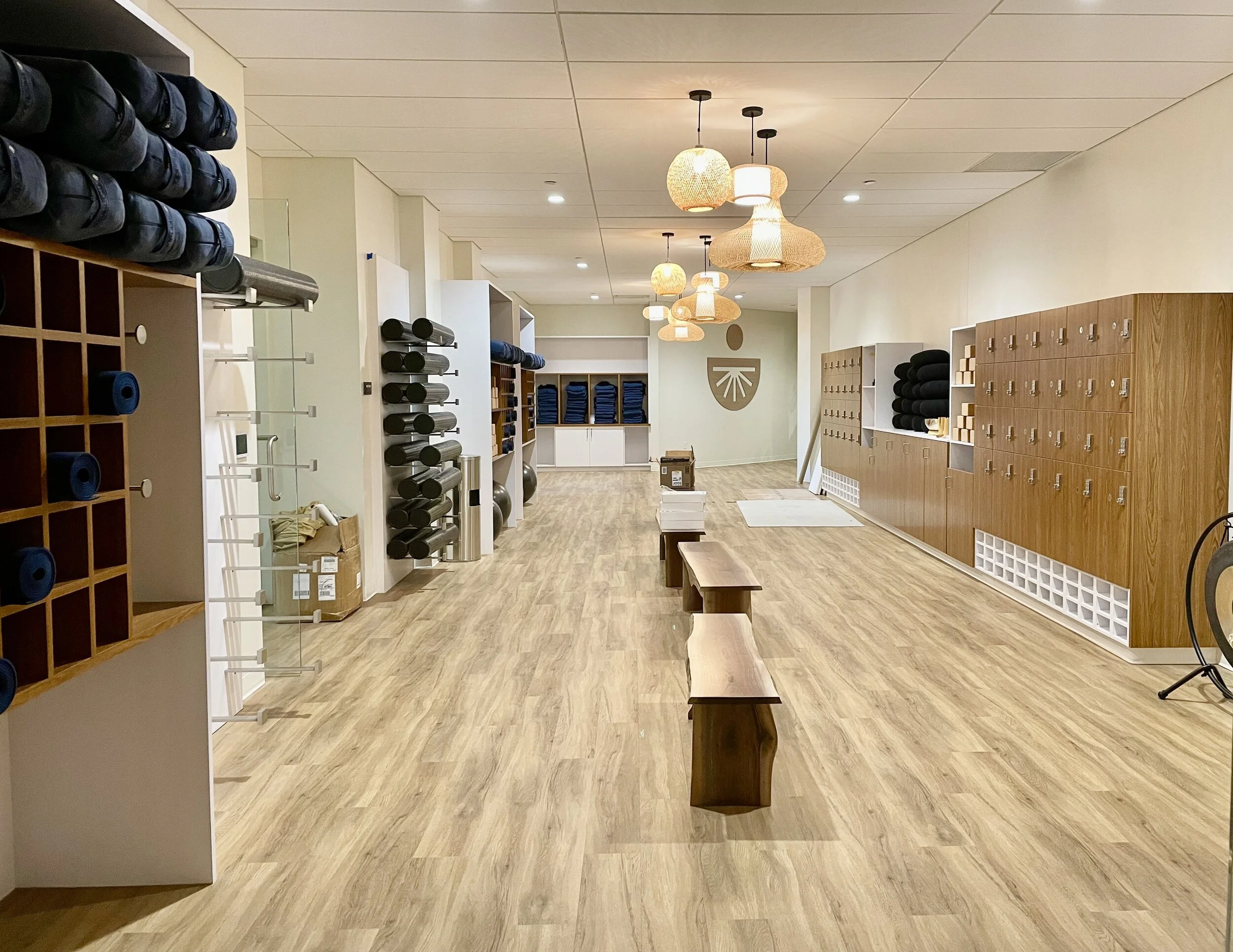 Storage areas and equipment are located outside yoga, Pilates and Barre rooms, making it easy for guest to find equipment and staffers to clean it.