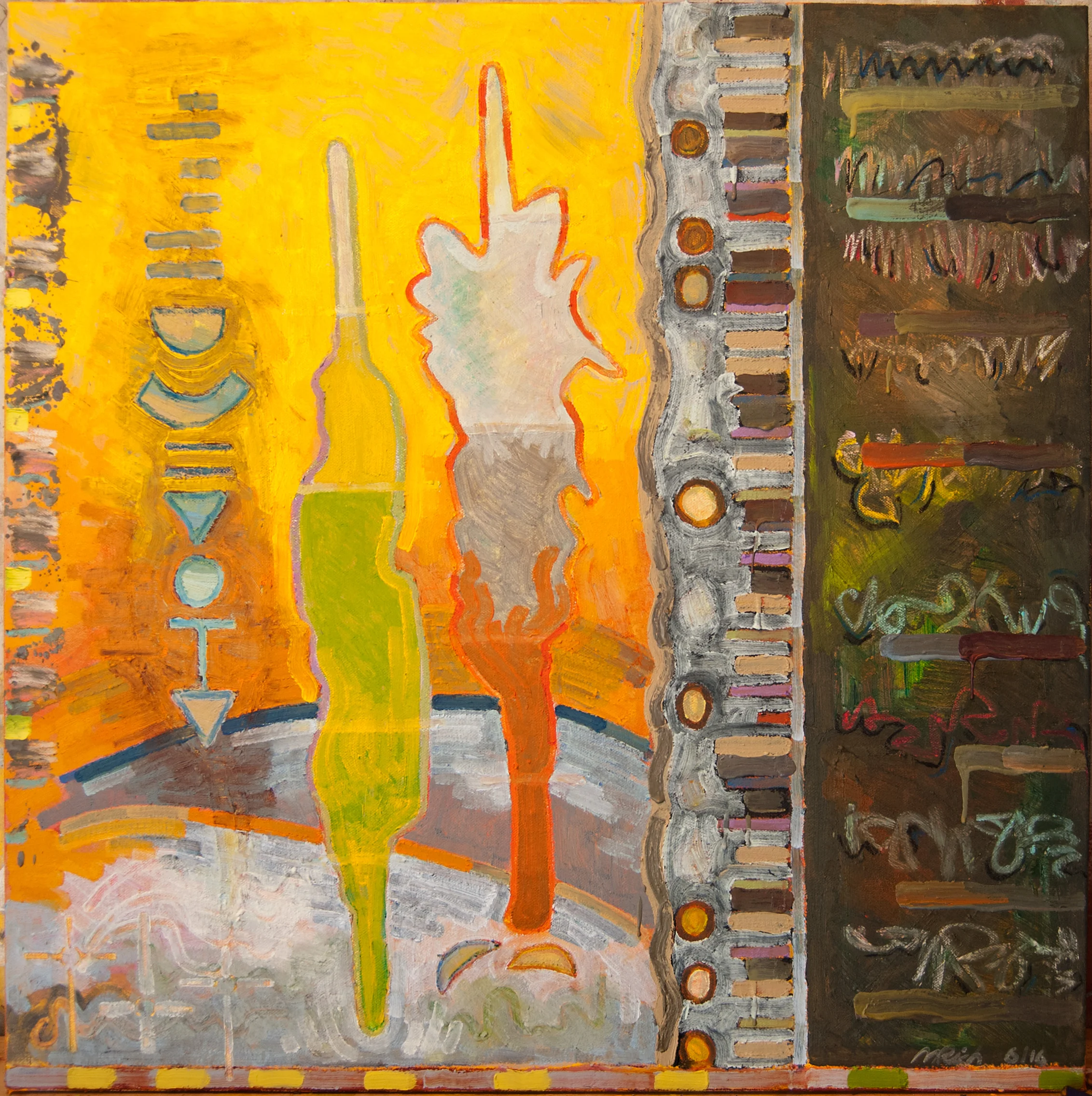 Windowseat. 24"x24", oil, wax & crayon on canvas.