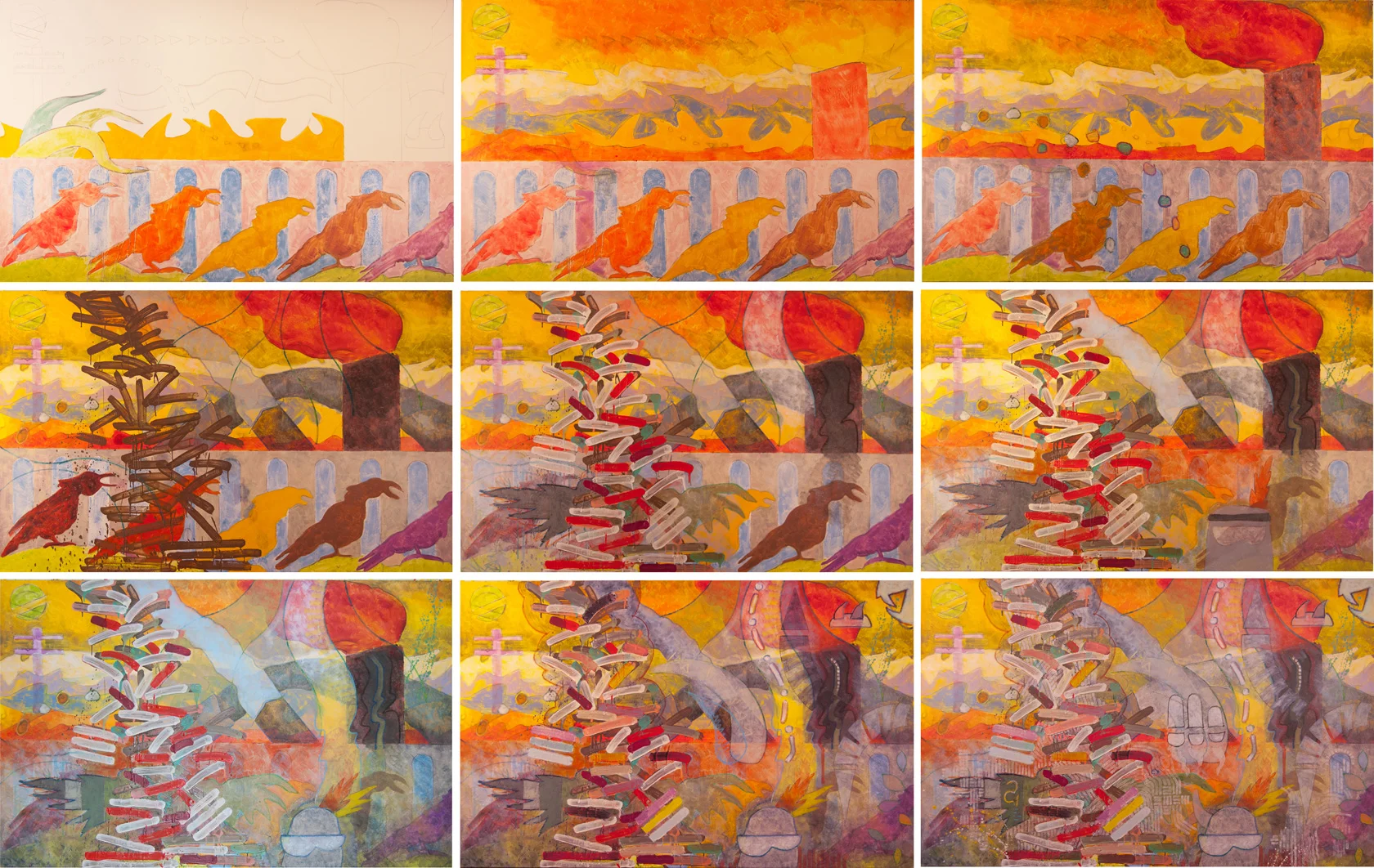 If you look under current work you can see this one finished, it's called reject. It might have started out as an environmental painting, but then it got personal. Received three rejections this month, thats three solid kicks to the ego. It sort of infected things, then the apex welder popped up and the pity party began. Though I think the painting is solid enough that the average viewer wouldn't get that. Visually I think its sort of poppy and upbeat... like poppy with a british accent.