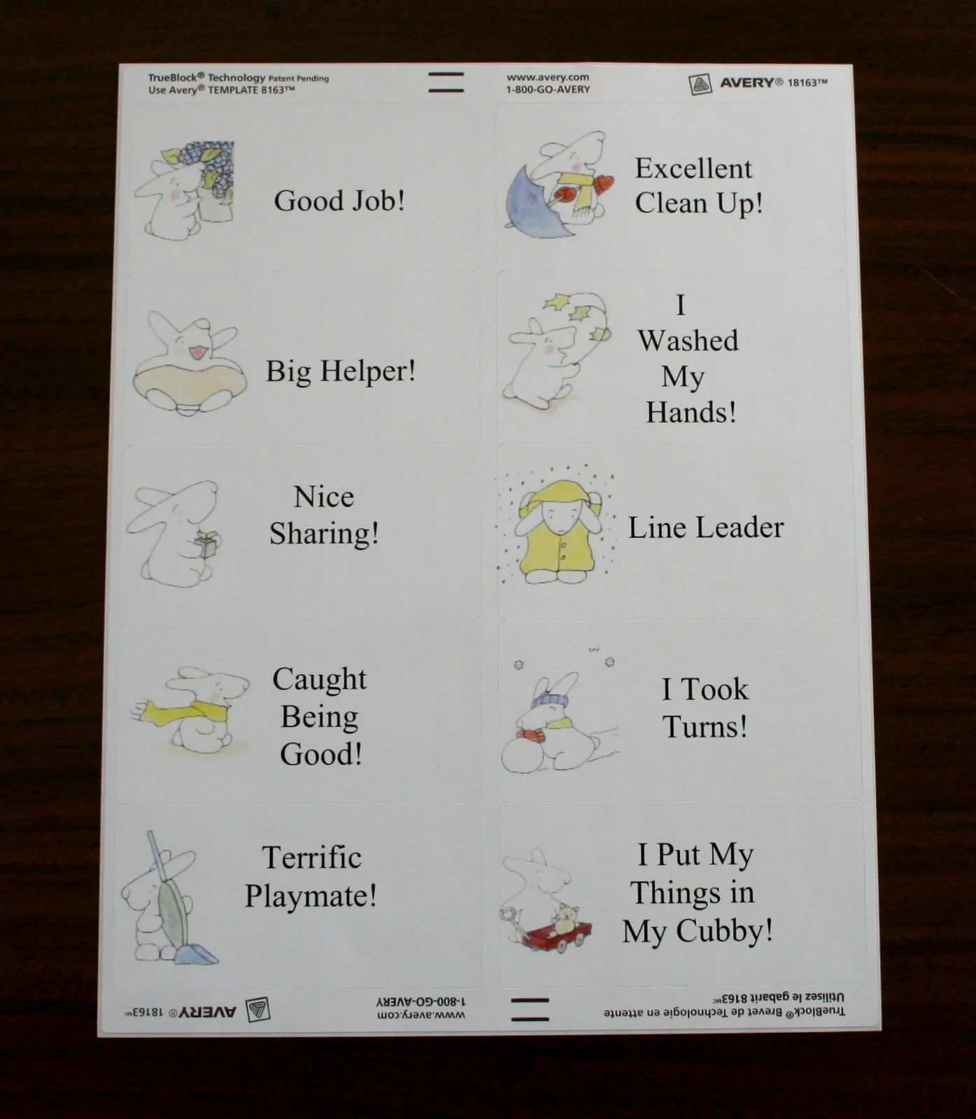 And of course, you can type or write anything you like. Use the Stickers for positive reinforcement, Good Job, Caught Being Good, I Washed My Hands, or for job assignments,Line Leader, Craft Helper, Clean Up Captain, the possibilies are endless!