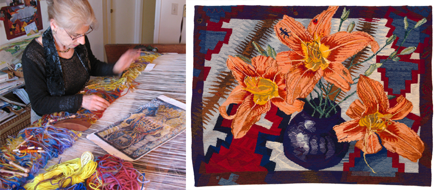 T. Shadur weaving the Yizkor tapestry T.Shadur Lilies