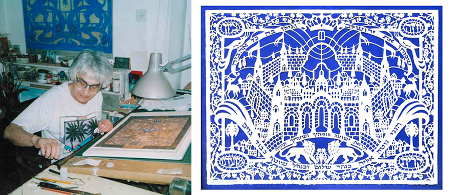 Yehudit Shadur at work in her studio | Y.Shadur Papercut, Look Upon Zion