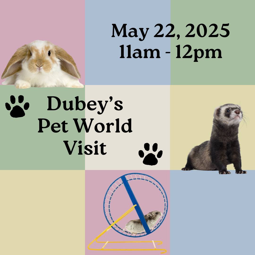 Calling all animal lovers! 🐾✨

Come meet some fabulous furry friends at Pet Day on May 22! We're teaming up with Dubey's Pet World to bring small pets &mdash; rabbits, ferrets, and more &mdash; to the Children's Museum of Alamance County. Admission 